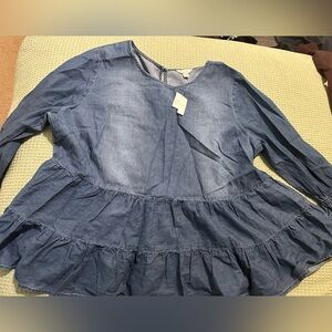Catos - Denim Ruffle Long Sleeve Shirt